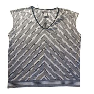 NWT Nine & Co Chevron Stripe Sleeveless V-Neck Top‎ Womens L Geometric Office